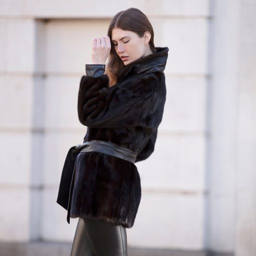 Joanna Leather Trim Vintage Dark Brown Mink Fur Jacket