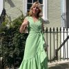 Bella Sleeveless Pistachio Green Cotton Chambray Midi Wrap Dress