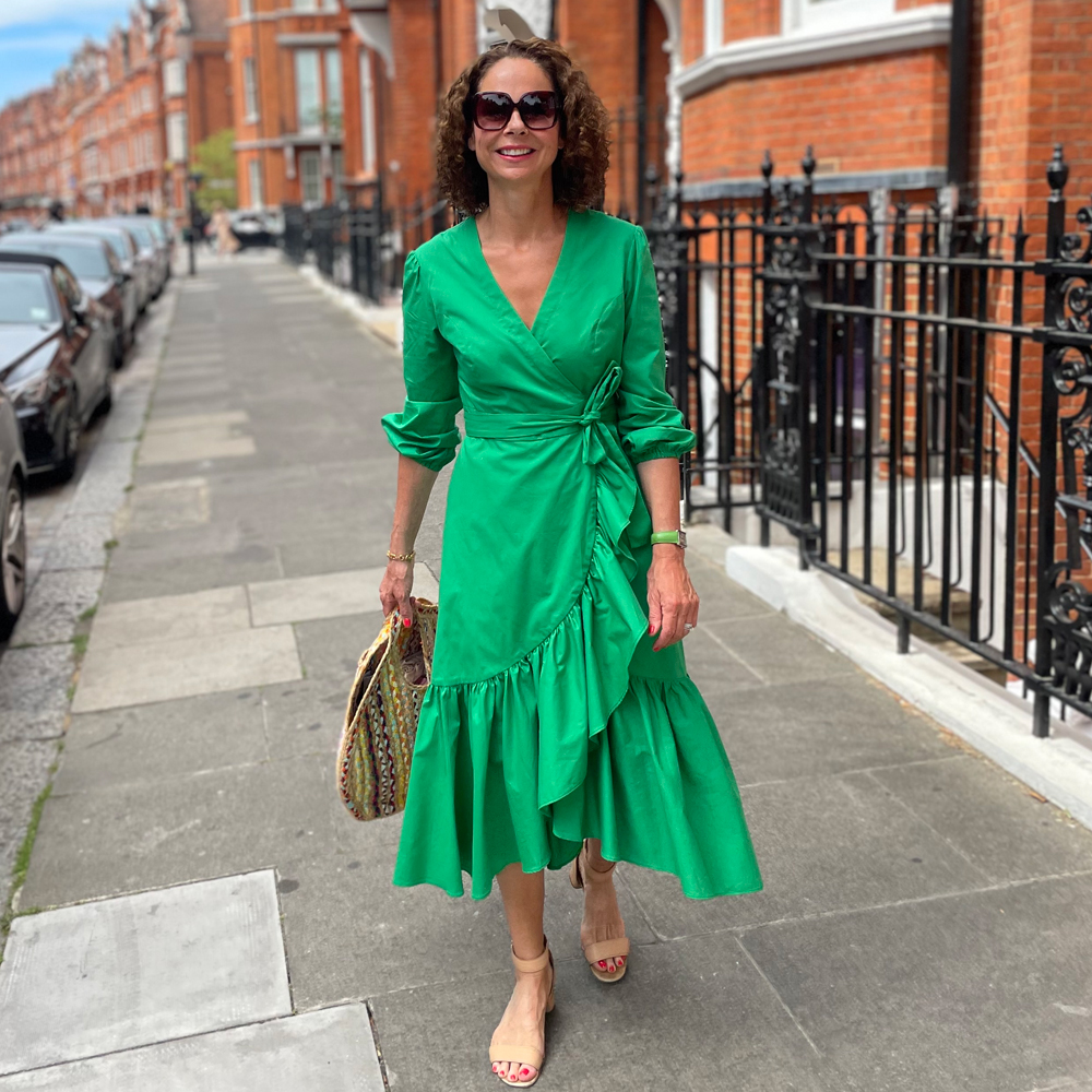 Beatrice Emerald Green Cotton Poplin Midi Wrap Dress - Philippa London