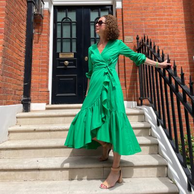 Beatrice Emerald Green Cotton Poplin Midi Wrap Dress