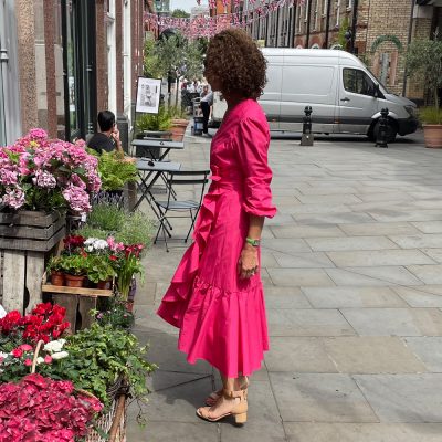 Beatrice Fuschia Pink Cotton Poplin Midi Wrap Dress