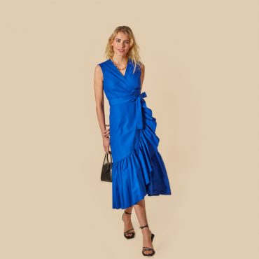 Bella Sleeveless Cobalt Blue Cotton Poplin Midi Wrap Dress