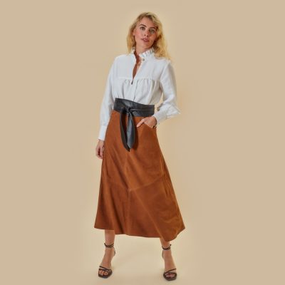 Louie Tan Suede Leather Skirt