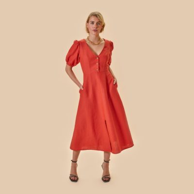 Margo Orange Linen Dress