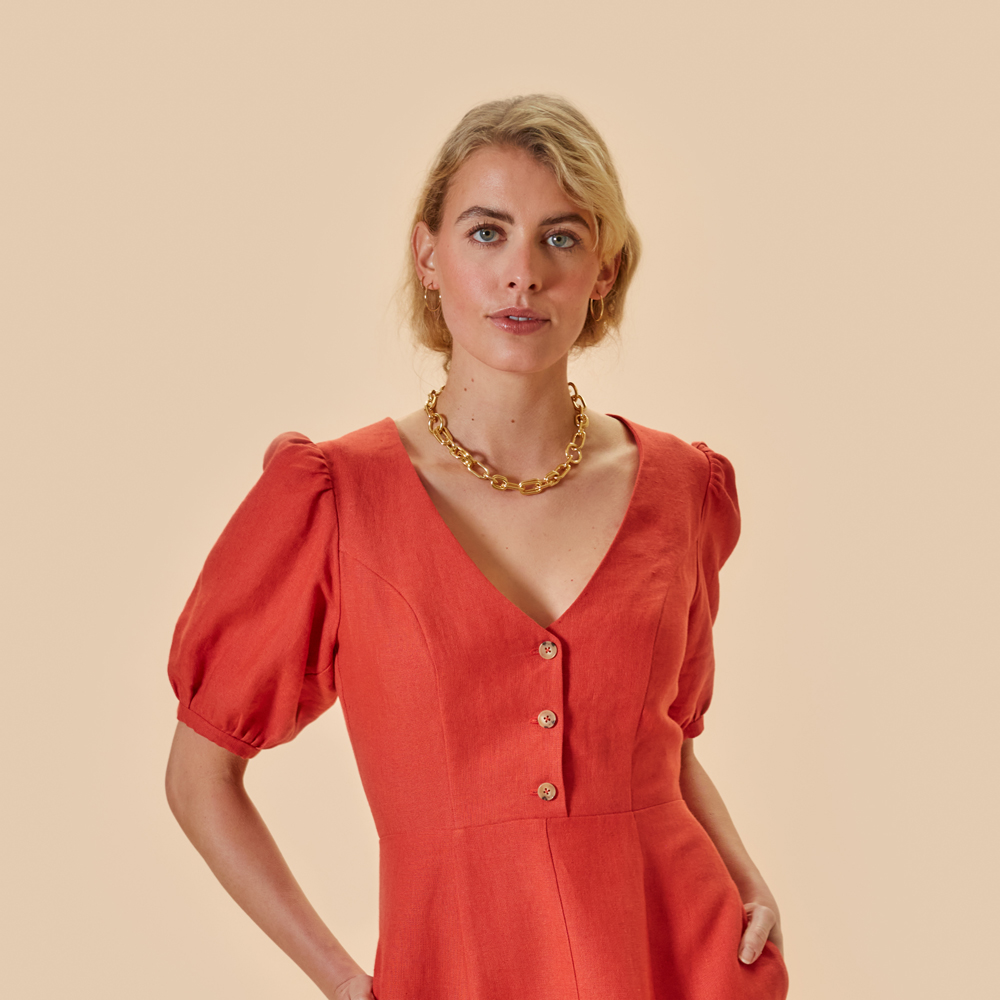 Margo Orange Linen Dress